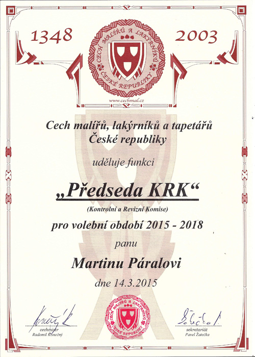 MALZED - Certifikát - předseda KRK